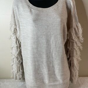 New York & Company Cream Fringe Sleeve Sweater